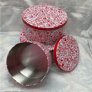 Red White Paisley Nesting Tins Set of 3